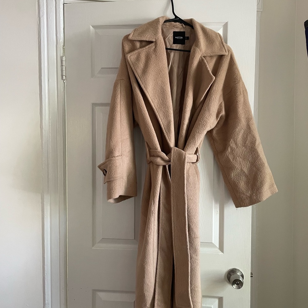 Nasty Gal Long Beige Coat